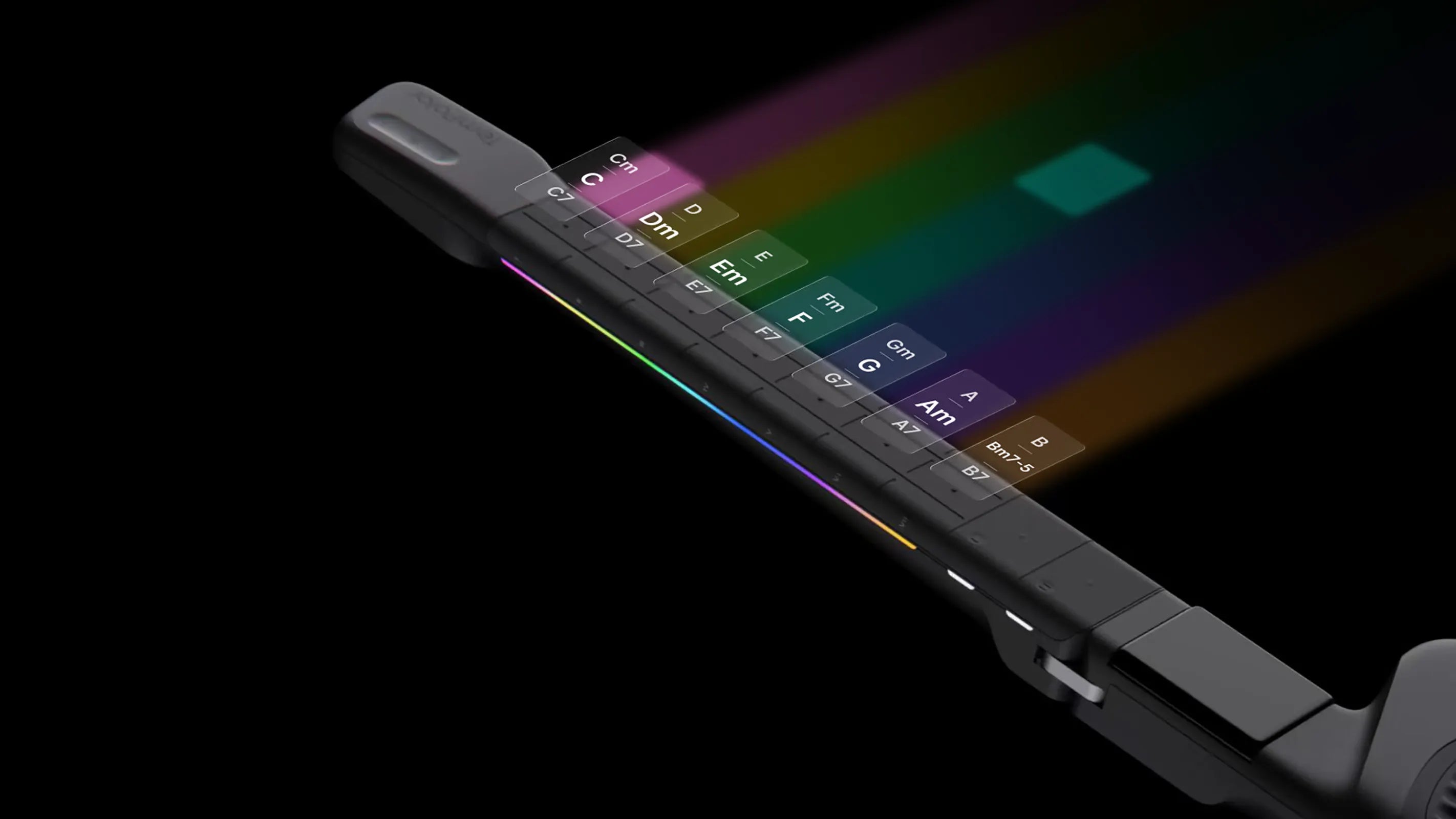 Melo-D chord pads lit in rainbow colors